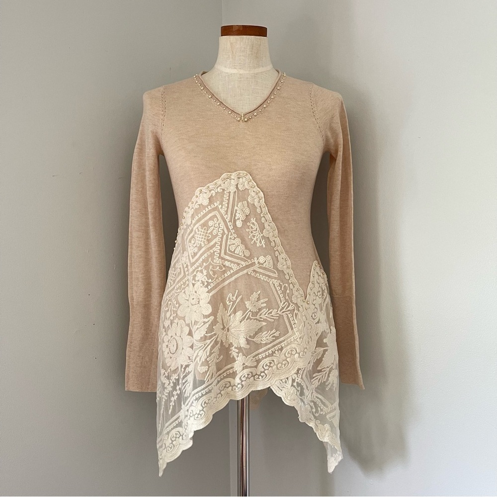 Anthropologie | Angel of the North Lace Knit sweater top XS reworked